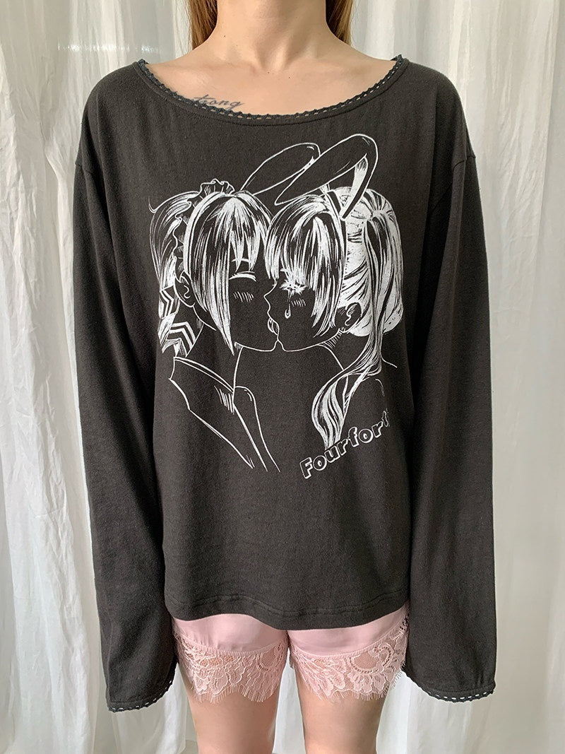 FOURFORTY_Kiss_Print_Skin_Friendly_Drop_Shoulder_Women's_Cotton_Long_Sleeve_T-shirts_909768081697_MISSTT
