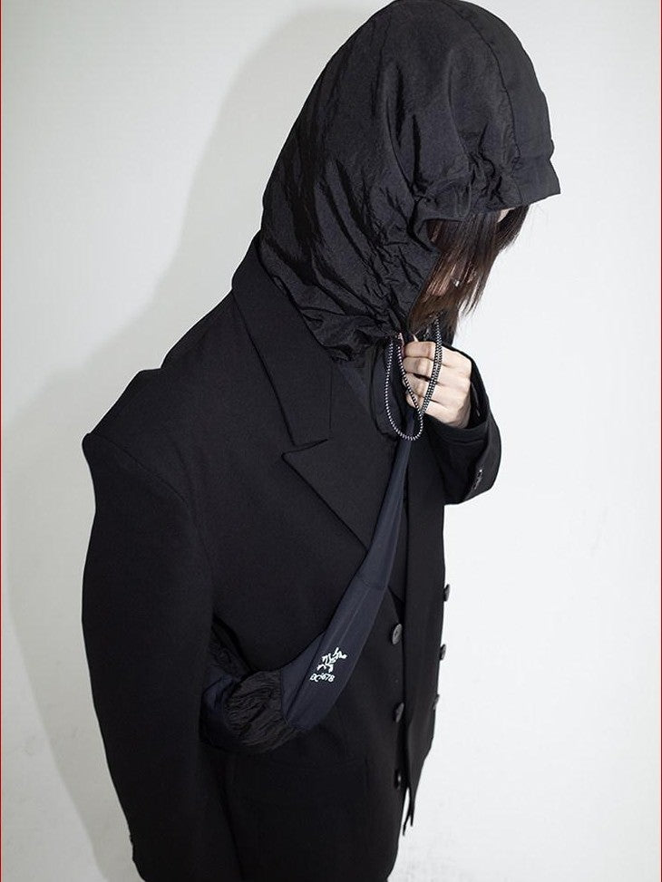 FOURFORTY Lace Trim Oversized Hooded Bishop Sleeve Women's Polyester Lightweight Jackets
