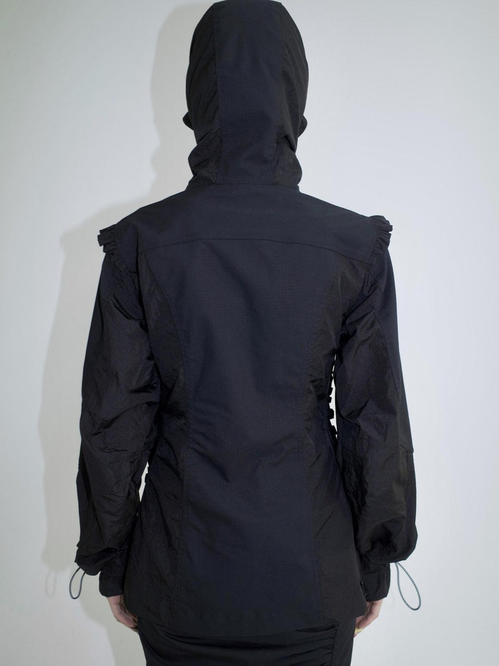 FOURFORTY Lace Trim Oversized Hooded Bishop Sleeve Women's Polyester Lightweight Jackets