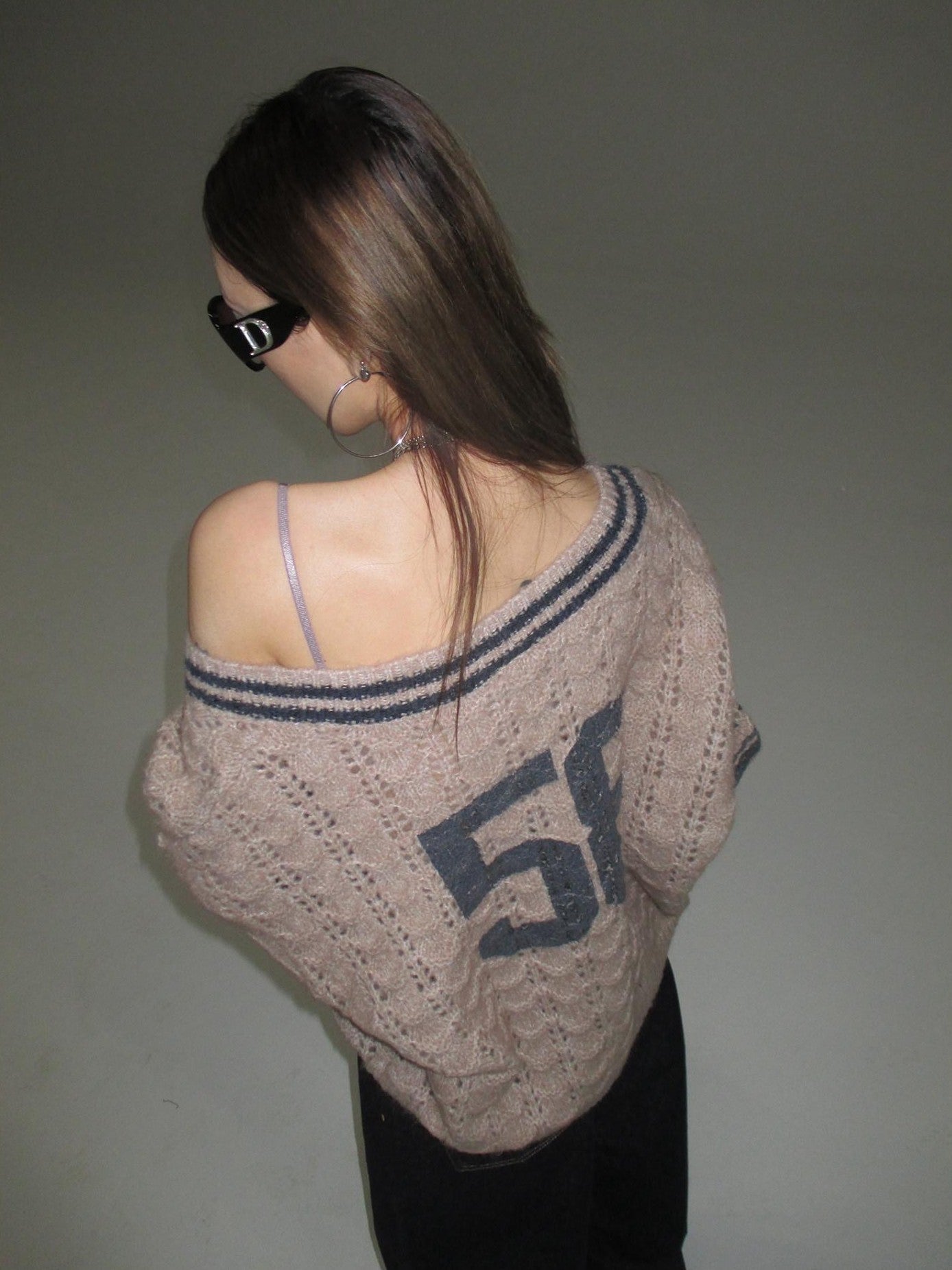 FOURFORTY Lacquered Print Chunky V-neck Faux Layered Women's Polyester Wool Blend Sweaters