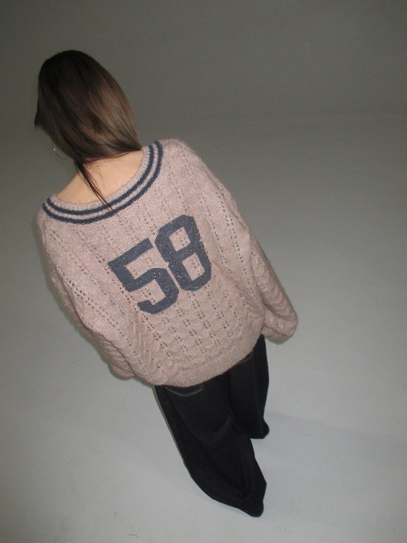 FOURFORTY Lacquered Print Chunky V-neck Faux Layered Women's Polyester Wool Blend Sweaters