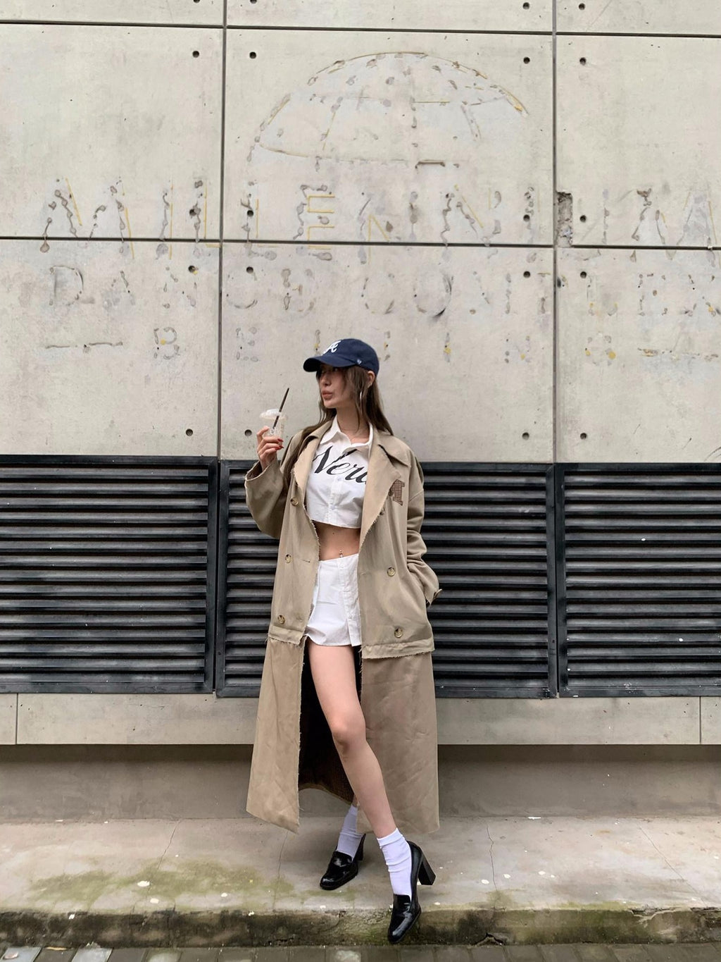 FOURFORTY Letter Print Collar Cropped Shirt Women's Cotton Pleated Skirts