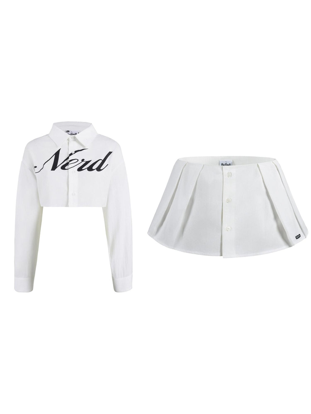 FOURFORTY Letter Print Collar Cropped Shirt Women's Cotton Pleated Skirts