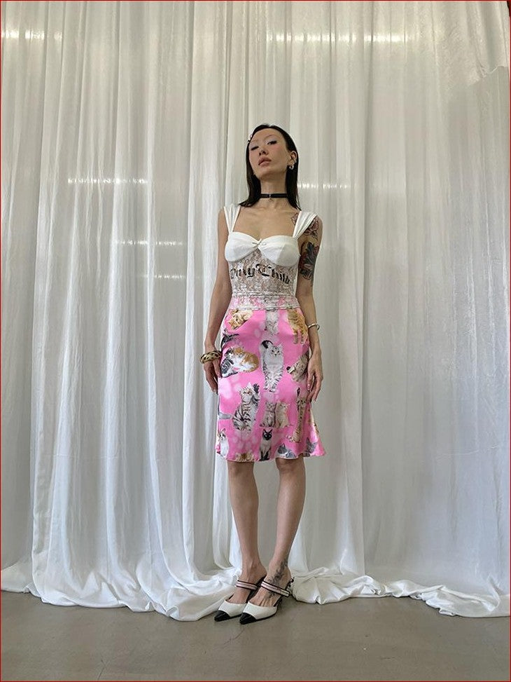 FOURFORTY Letter Print Lace Backless Party Women's Nylon Tank Tops