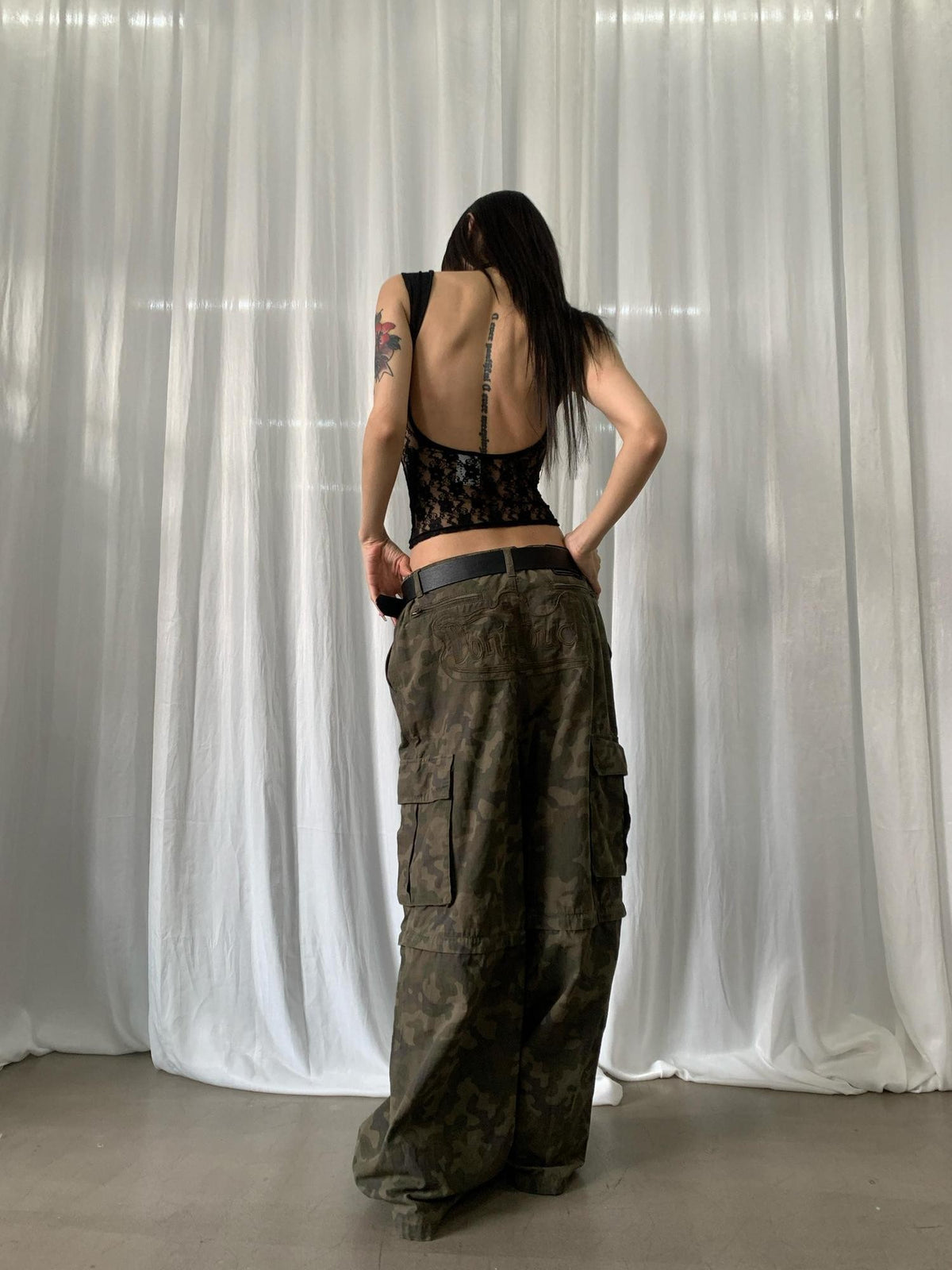 FOURFORTY Letter Print Lace Backless Party Women's Nylon Tank Tops