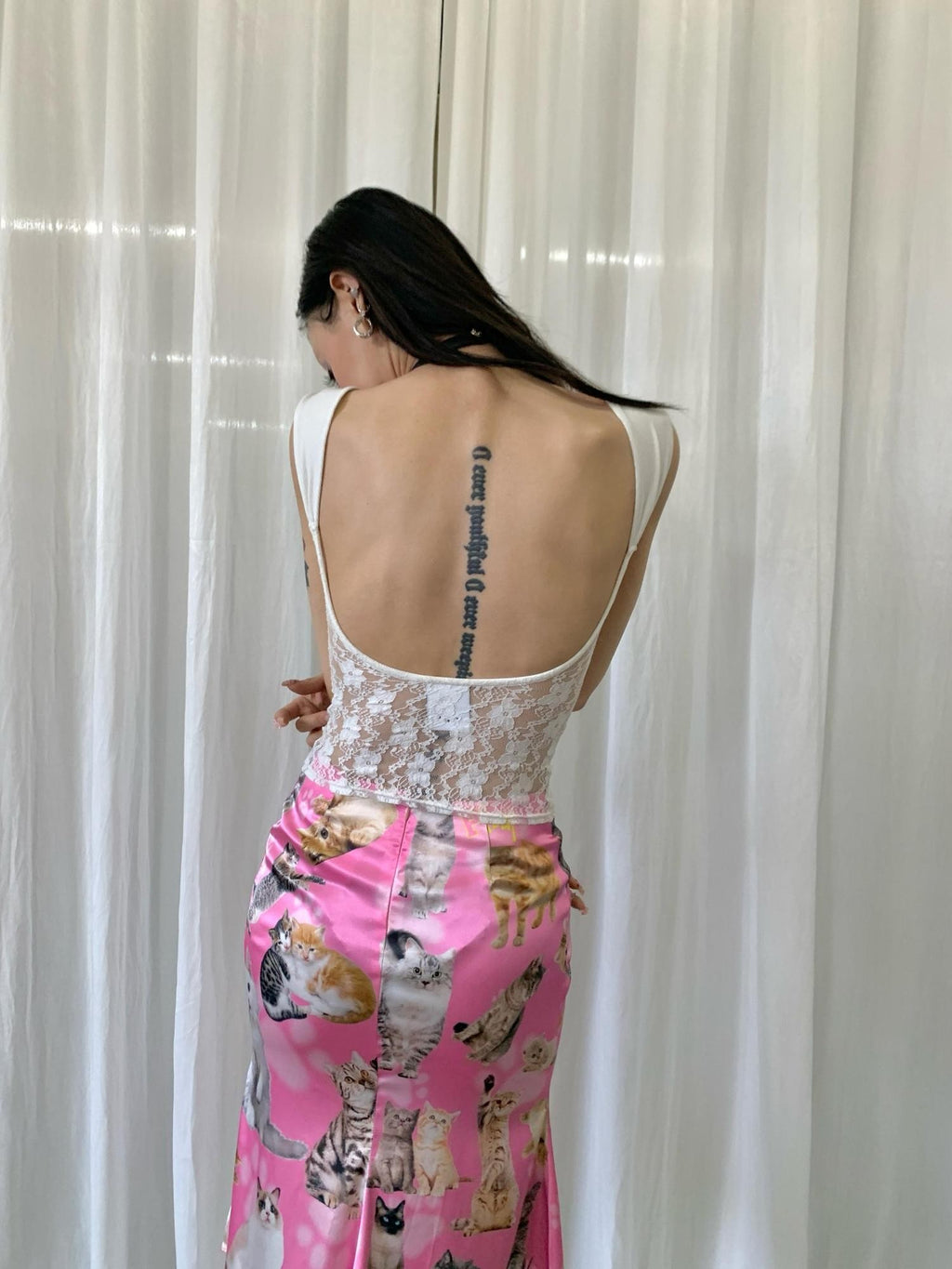 FOURFORTY Letter Print Lace Backless Party Women's Nylon Tank Tops