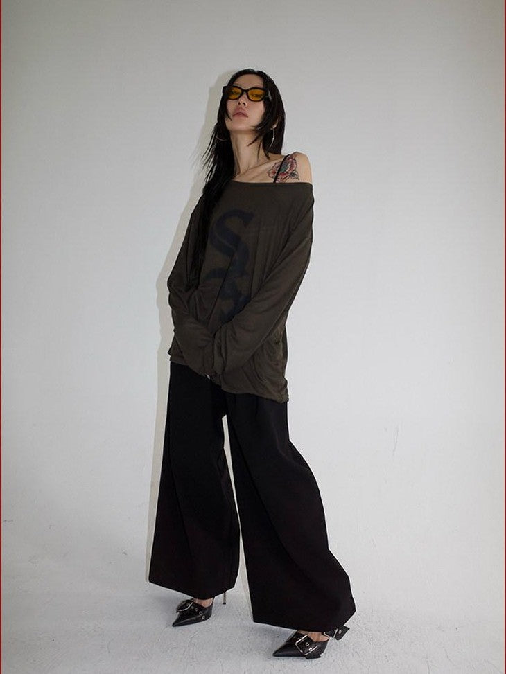 FOURFORTY Loose Structured Straight Leg Women's Wool Blend Tailored Pants