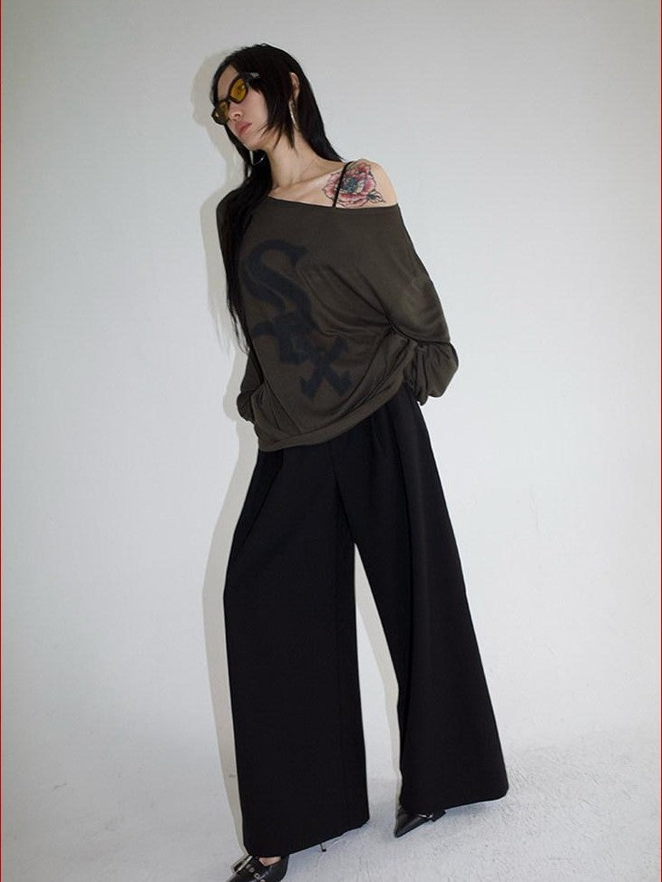 FOURFORTY Loose Structured Straight Leg Women's Wool Blend Tailored Pants