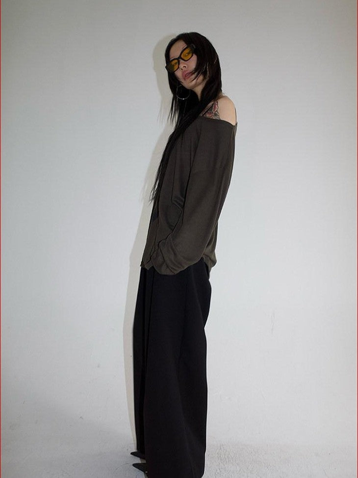 FOURFORTY Loose Structured Straight Leg Women's Wool Blend Tailored Pants