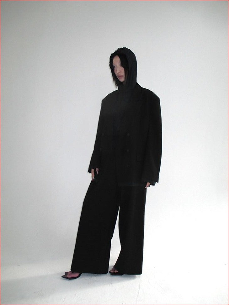 FOURFORTY Loose Structured Straight Leg Women's Wool Blend Tailored Pants