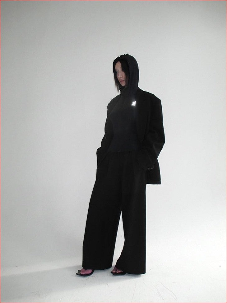 FOURFORTY Loose Structured Straight Leg Women's Wool Blend Tailored Pants