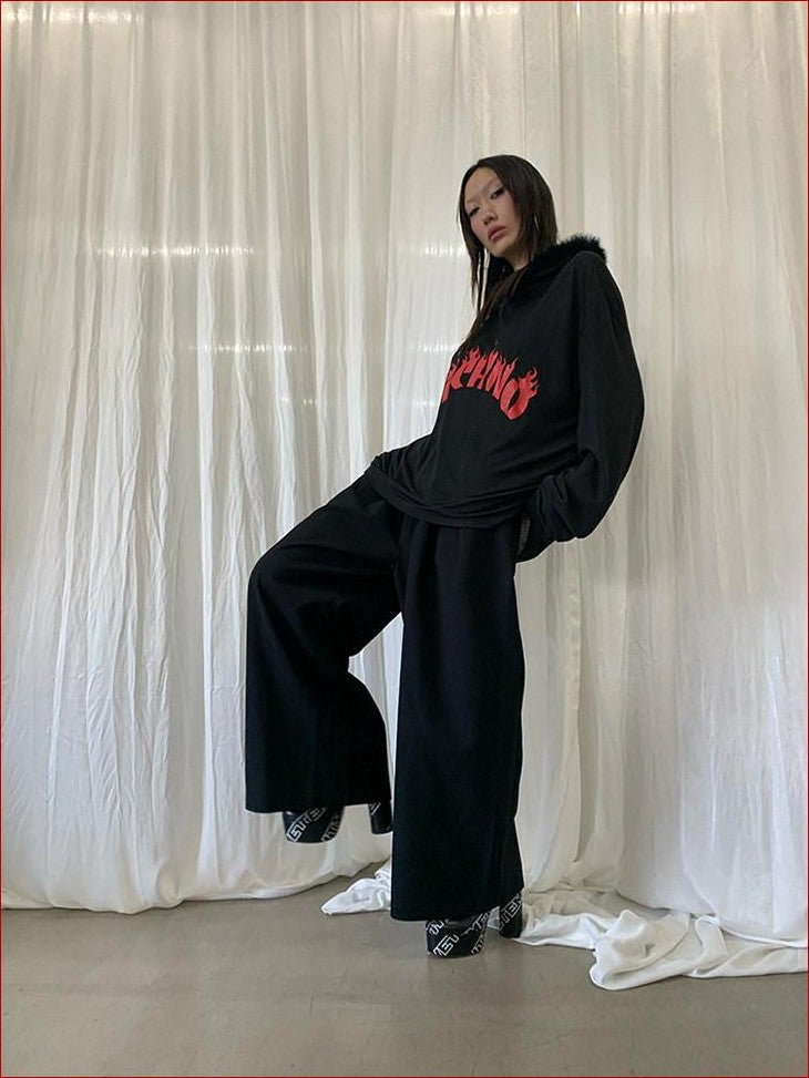 FOURFORTY Loose Structured Straight Leg Women's Wool Blend Tailored Pants