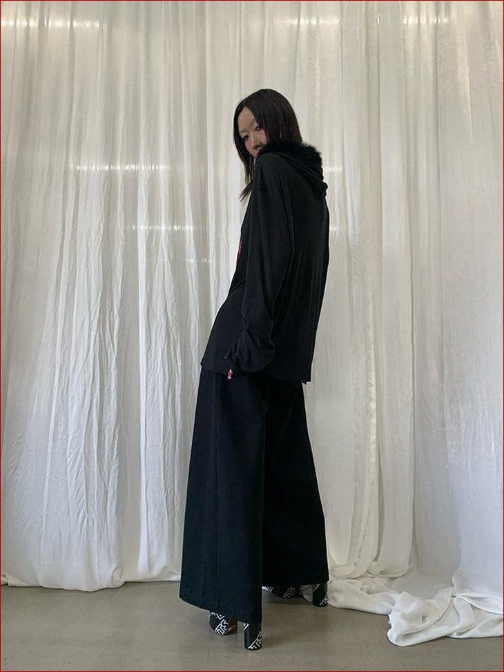 FOURFORTY Loose Structured Straight Leg Women's Wool Blend Tailored Pants