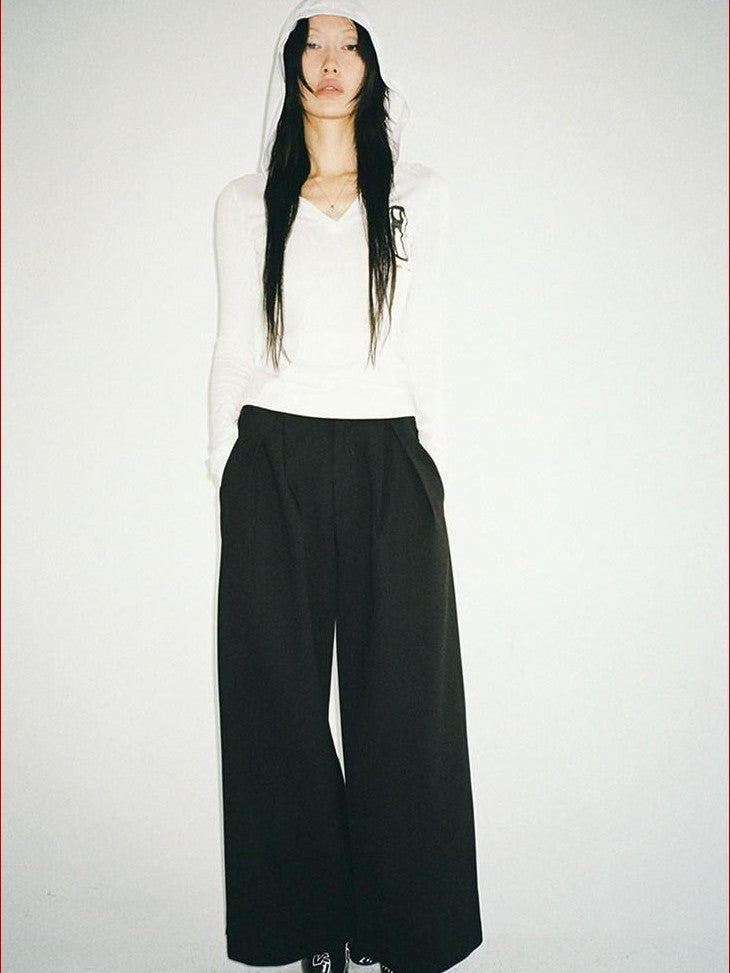 FOURFORTY Loose Structured Straight Leg Women's Wool Blend Tailored Pants