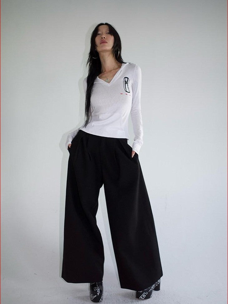FOURFORTY Loose Structured Straight Leg Women's Wool Blend Tailored Pants