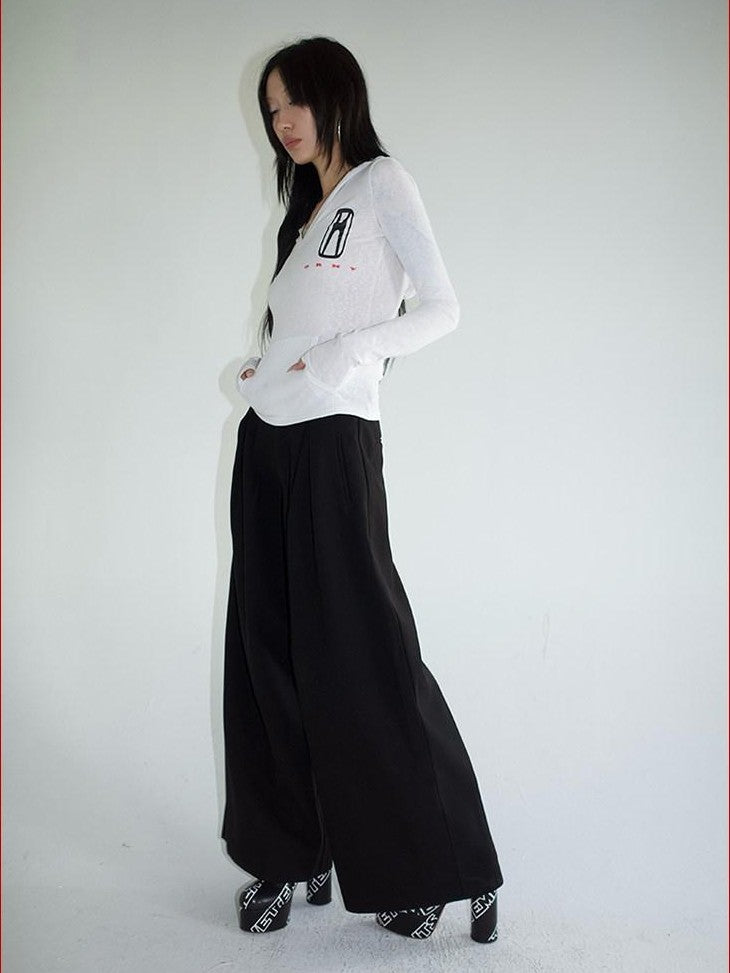 FOURFORTY Loose Structured Straight Leg Women's Wool Blend Tailored Pants