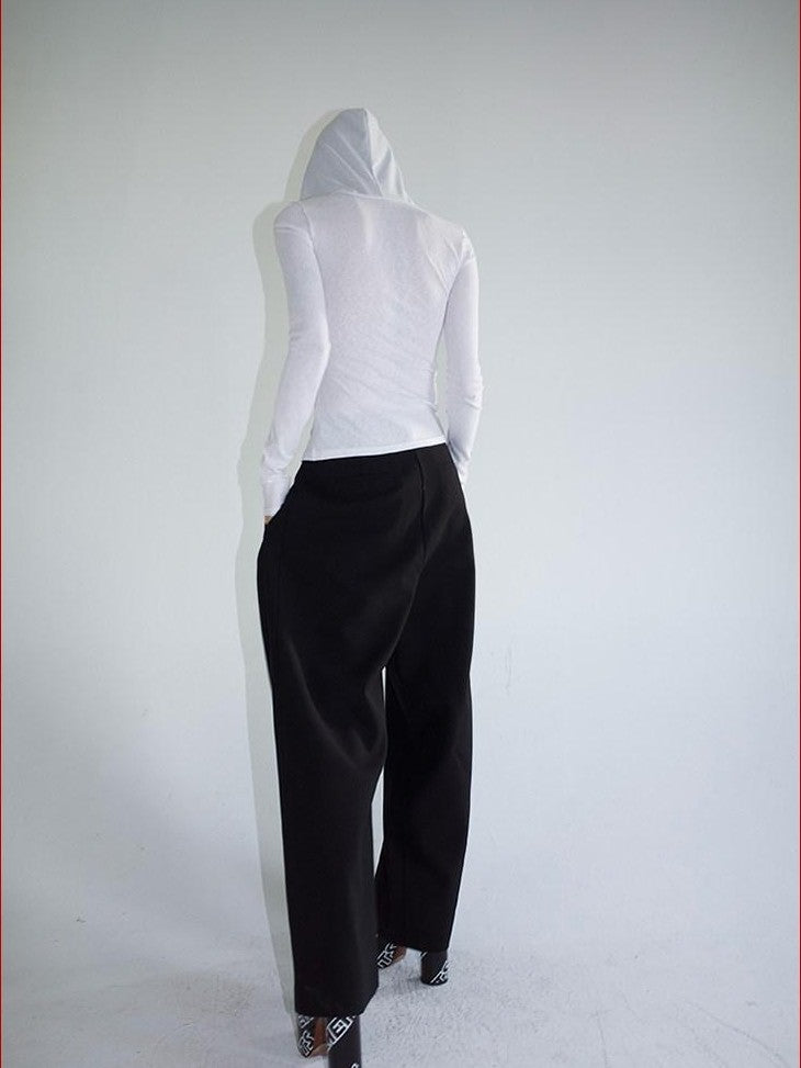 FOURFORTY Loose Structured Straight Leg Women's Wool Blend Tailored Pants