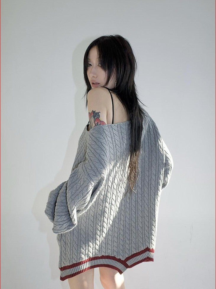 FOURFORTY Magic School Reverse Jacquard Women's Acrylic Cotton Off-shoulder Sweaters
