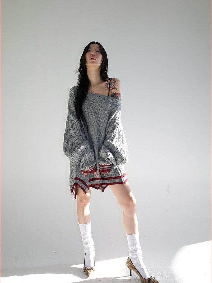 FOURFORTY Magic School Reverse Jacquard Women's Acrylic Cotton Off-shoulder Sweaters