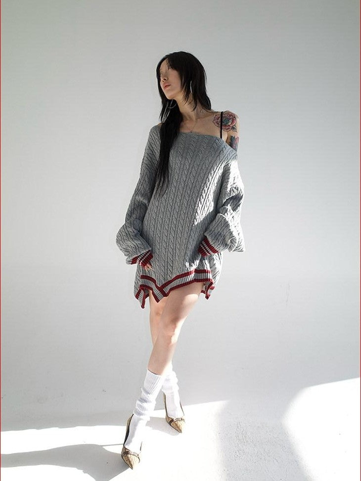 FOURFORTY Magic School Reverse Jacquard Women's Acrylic Cotton Off-shoulder Sweaters
