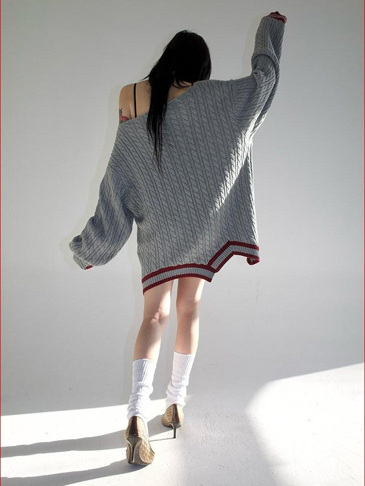 FOURFORTY Magic School Reverse Jacquard Women's Acrylic Cotton Off-shoulder Sweaters