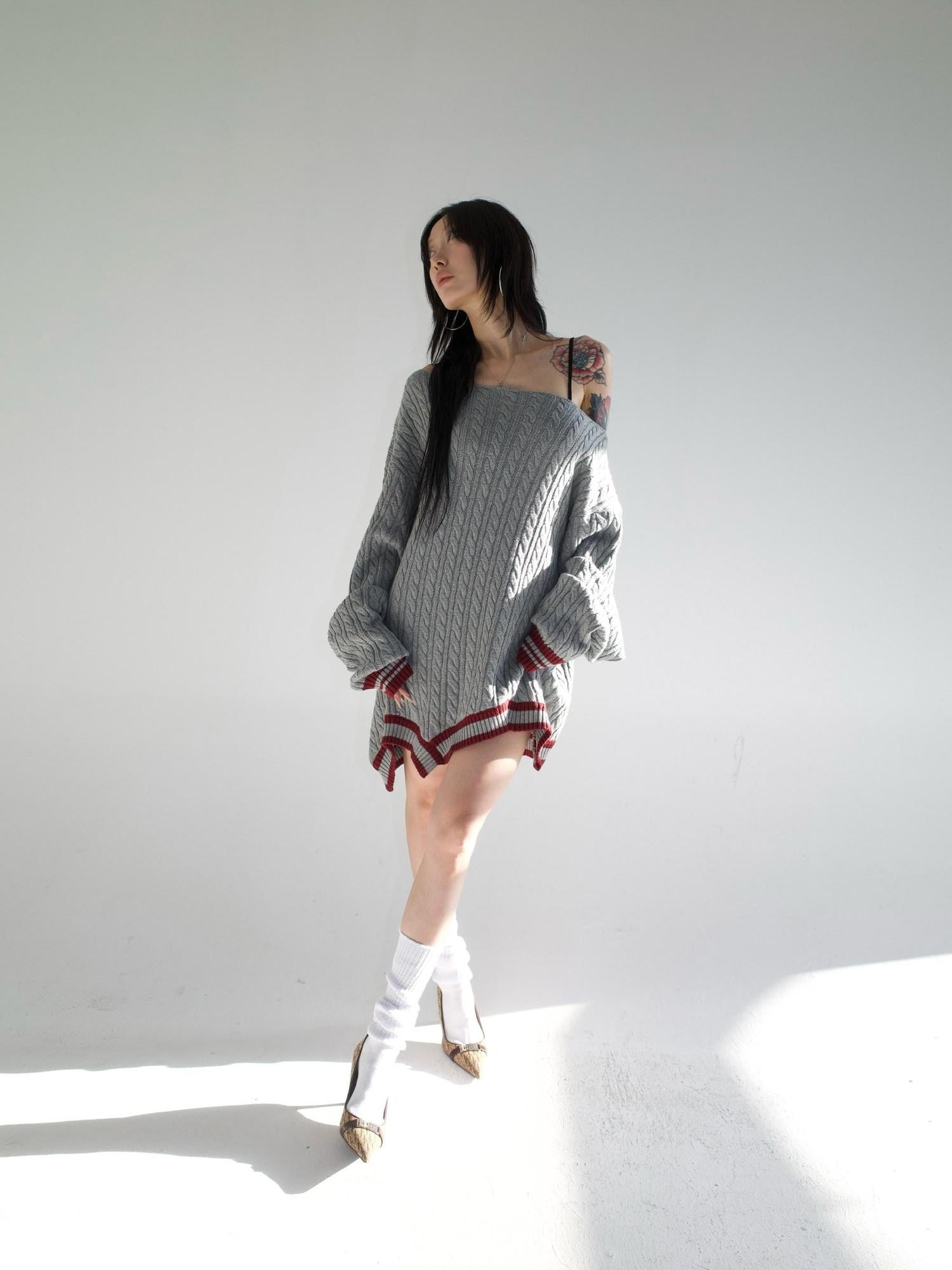 FOURFORTY Magic School Reverse Jacquard Women's Acrylic Cotton Off-shoulder Sweaters