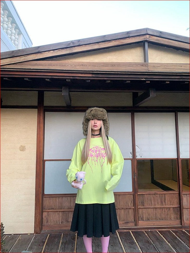 FOURFORTY Magical Lightning Anime Graphic Oversized Women's Long Sleeve T-shirts