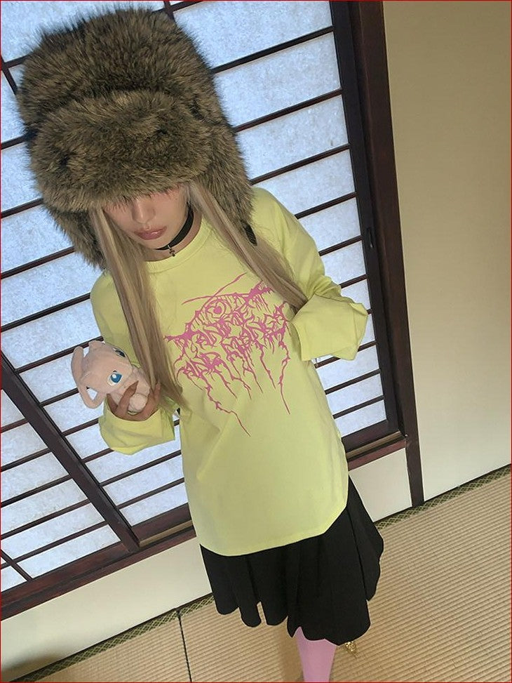 FOURFORTY Magical Lightning Anime Graphic Oversized Women's Long Sleeve T-shirts
