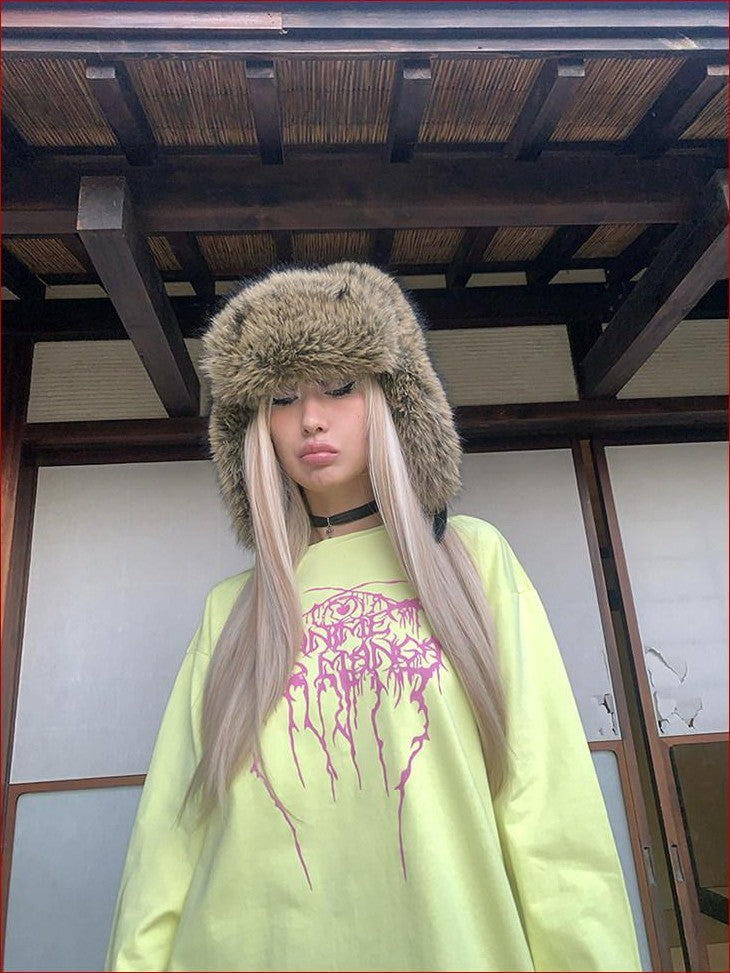 FOURFORTY Magical Lightning Anime Graphic Oversized Women's Long Sleeve T-shirts