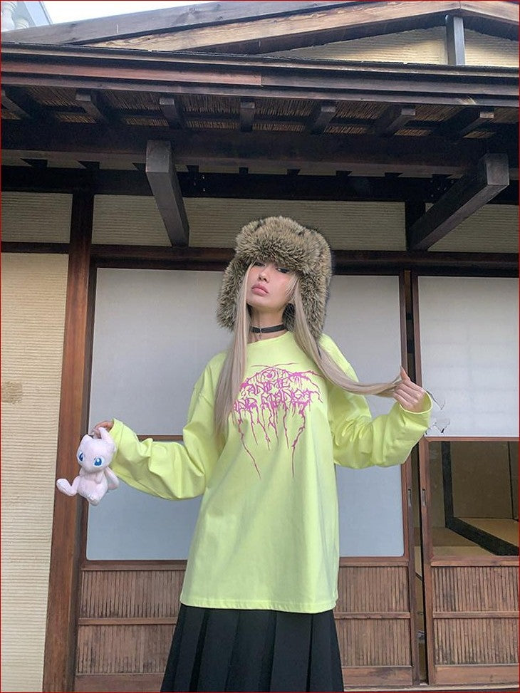 FOURFORTY Magical Lightning Anime Graphic Oversized Women's Long Sleeve T-shirts