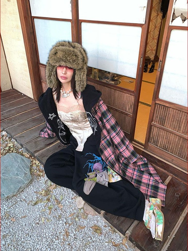 FOURFORTY Manga Girl Hand Drawn Graffiti Print Wide Leg Women's Cotton Sweatpants