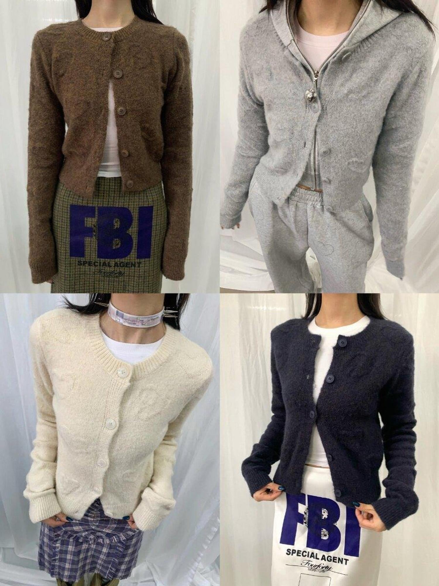 FOURFORTY Milk White Slouchy Layered Warmth Waist Cinch Women's Polyester Blend Cardigans