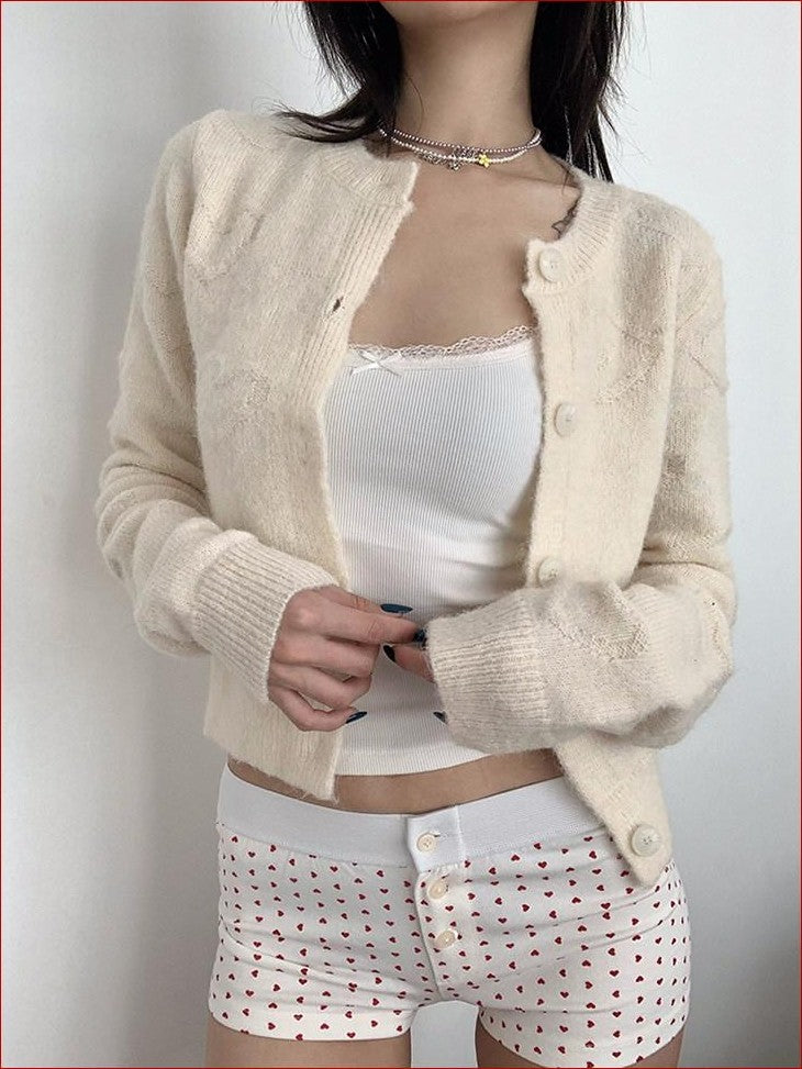 FOURFORTY Milk White Slouchy Layered Warmth Waist Cinch Women's Polyester Blend Cardigans