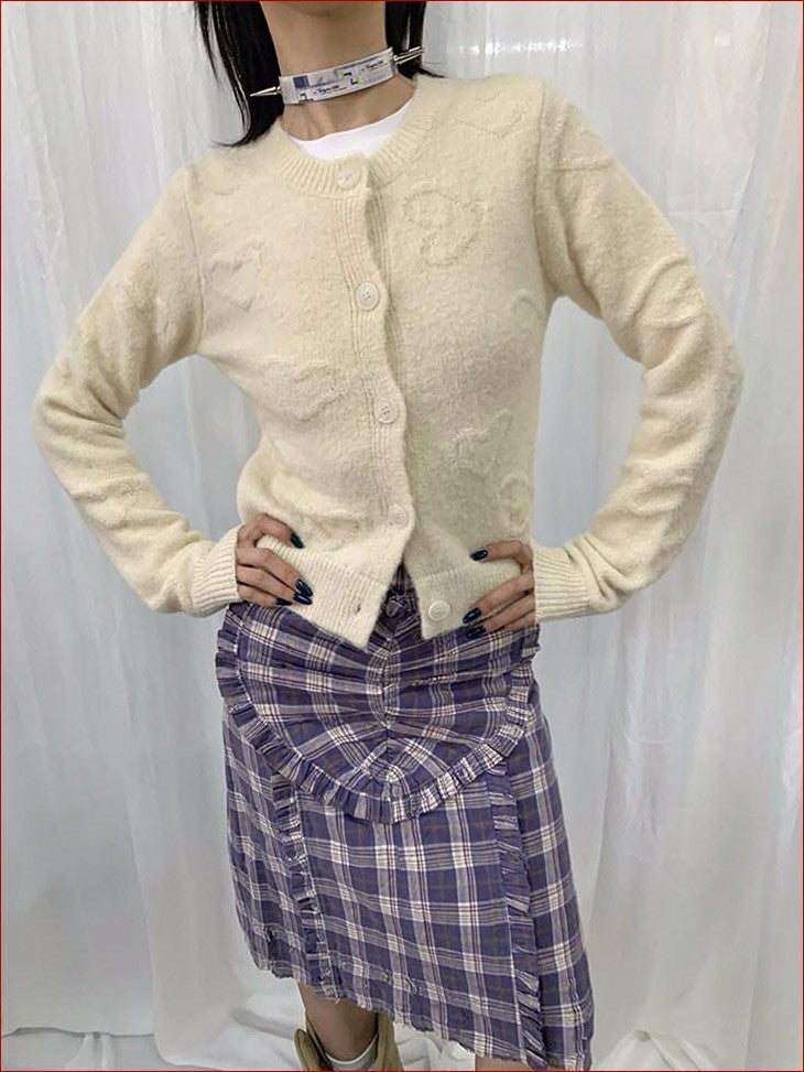 FOURFORTY Milk White Slouchy Layered Warmth Waist Cinch Women's Polyester Blend Cardigans