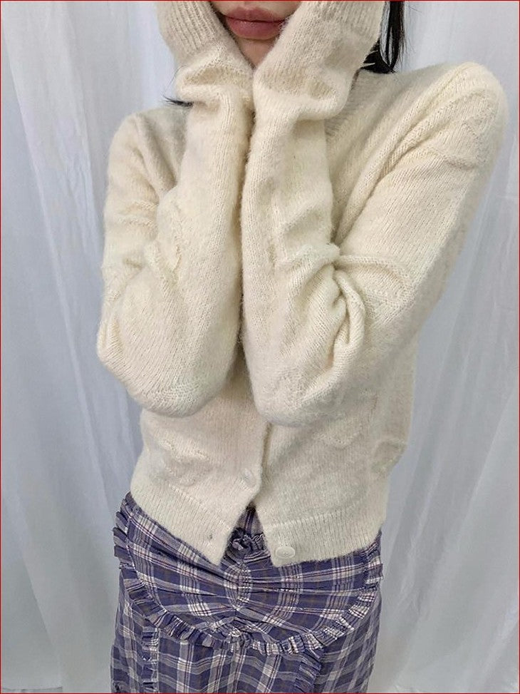 FOURFORTY Milk White Slouchy Layered Warmth Waist Cinch Women's Polyester Blend Cardigans