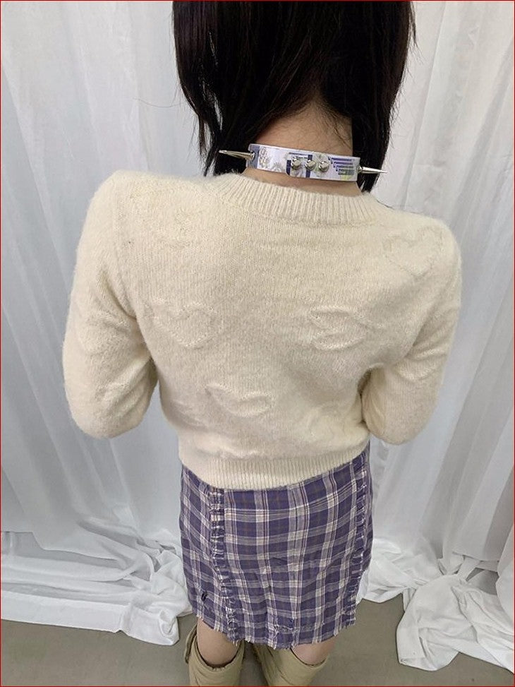 FOURFORTY Milk White Slouchy Layered Warmth Waist Cinch Women's Polyester Blend Cardigans