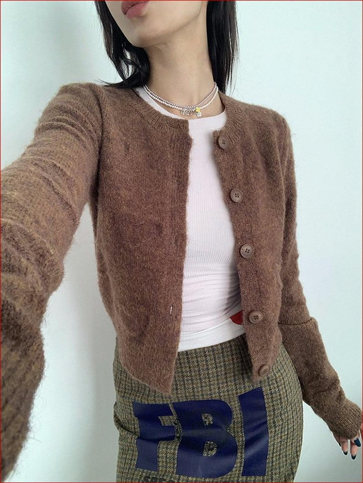FOURFORTY Milk White Slouchy Layered Warmth Waist Cinch Women's Polyester Blend Cardigans