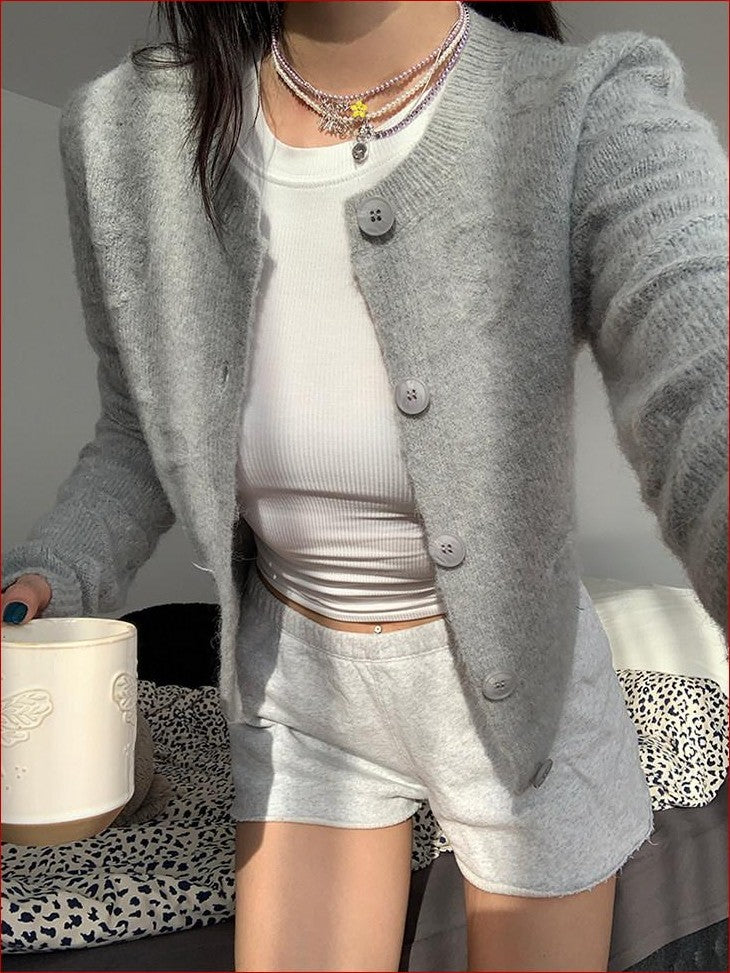 FOURFORTY Milk White Slouchy Layered Warmth Waist Cinch Women's Polyester Blend Cardigans