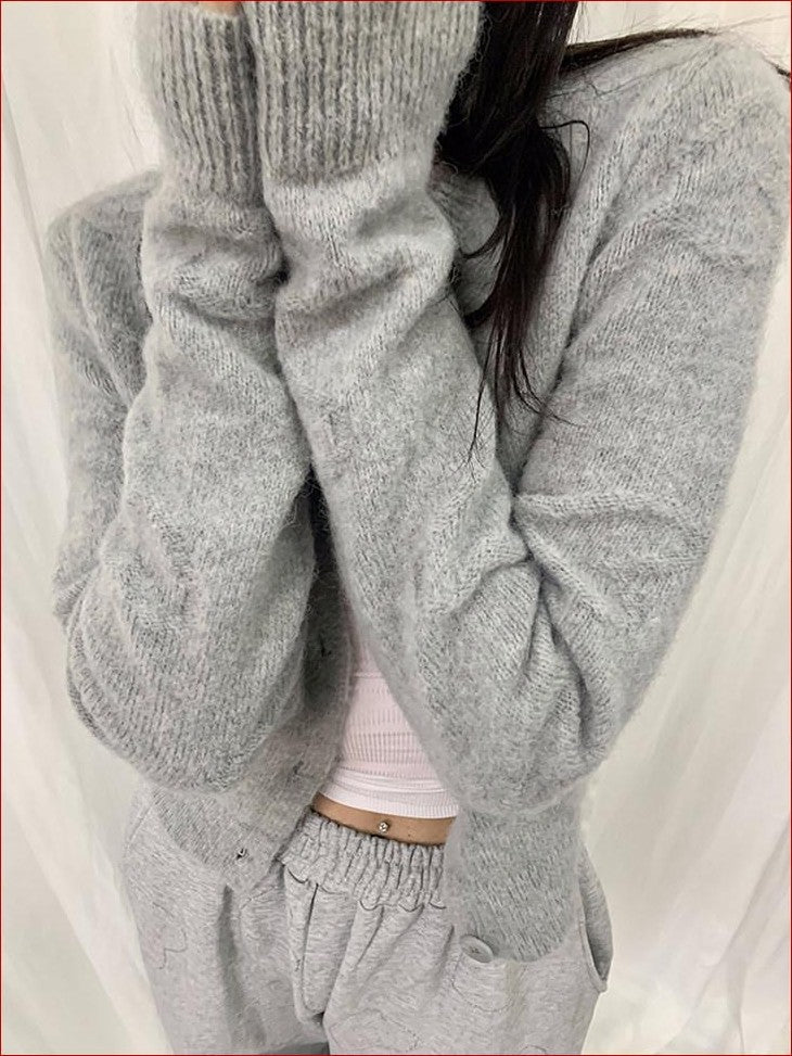 FOURFORTY Milk White Slouchy Layered Warmth Waist Cinch Women's Polyester Blend Cardigans