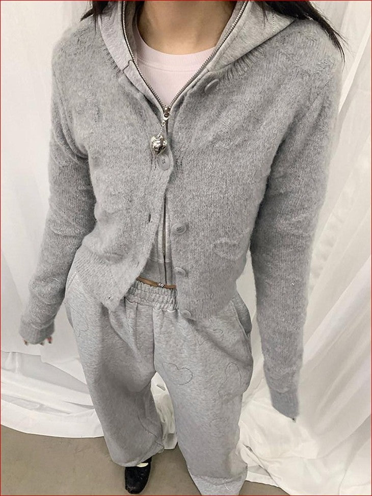 FOURFORTY Milk White Slouchy Layered Warmth Waist Cinch Women's Polyester Blend Cardigans