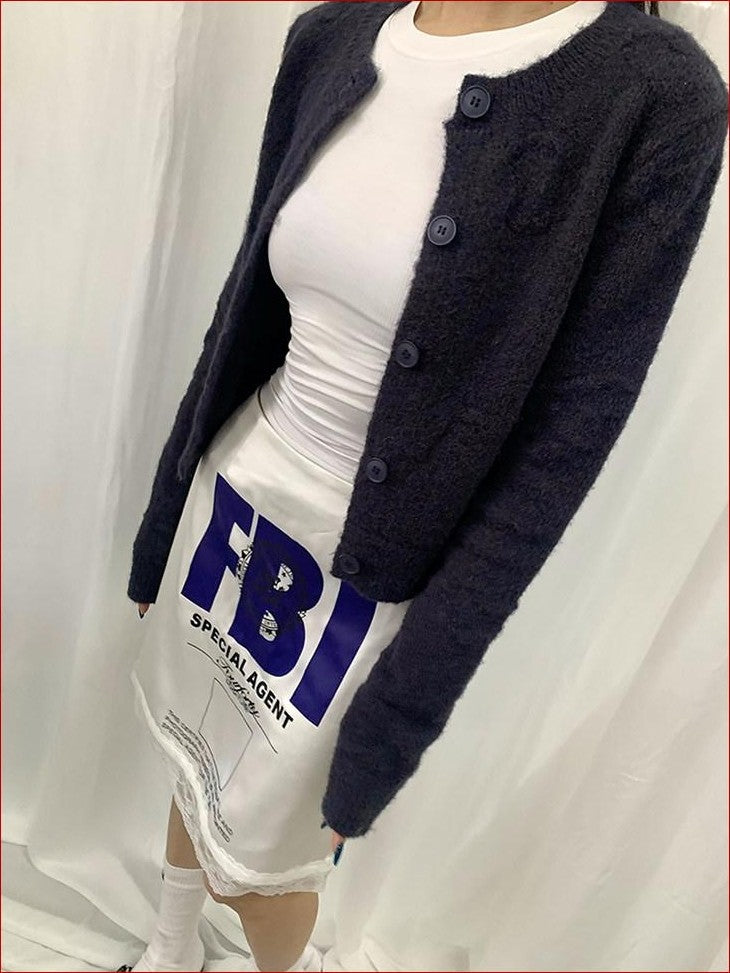 FOURFORTY Milk White Slouchy Layered Warmth Waist Cinch Women's Polyester Blend Cardigans