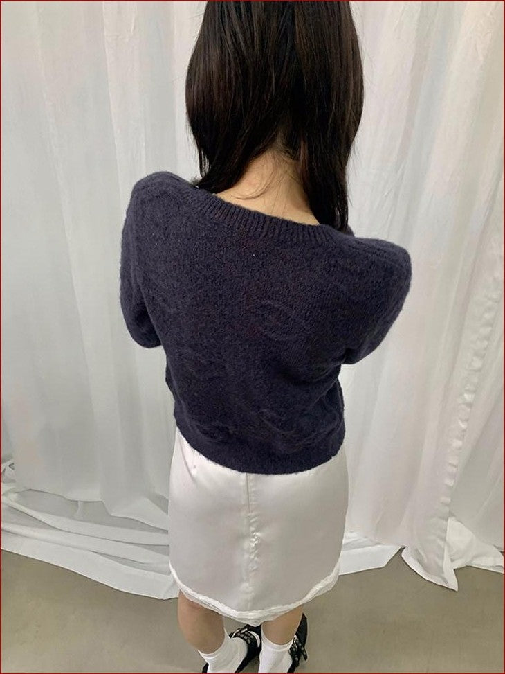 FOURFORTY Milk White Slouchy Layered Warmth Waist Cinch Women's Polyester Blend Cardigans