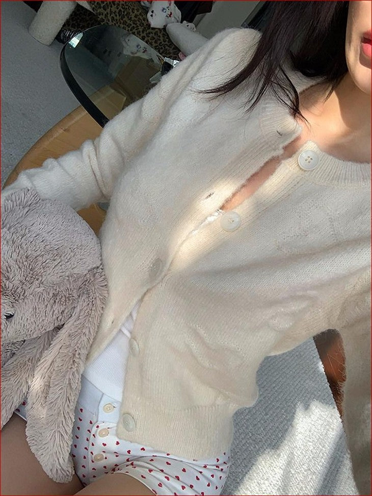FOURFORTY Milk White Slouchy Layered Warmth Waist Cinch Women's Polyester Blend Cardigans