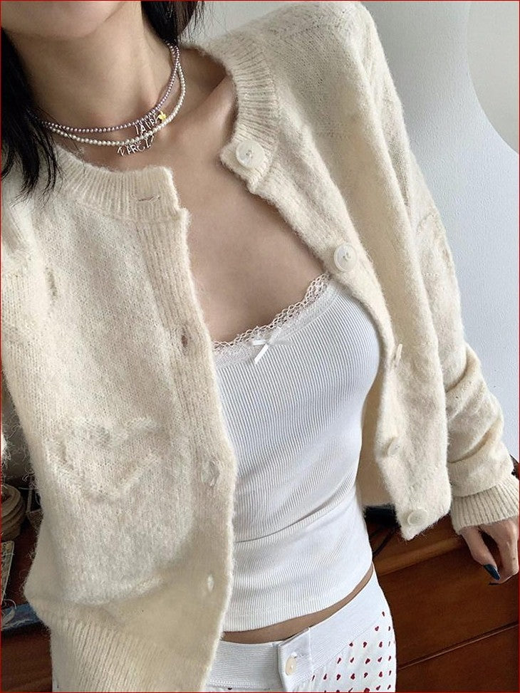 FOURFORTY Milk White Slouchy Layered Warmth Waist Cinch Women's Polyester Blend Cardigans