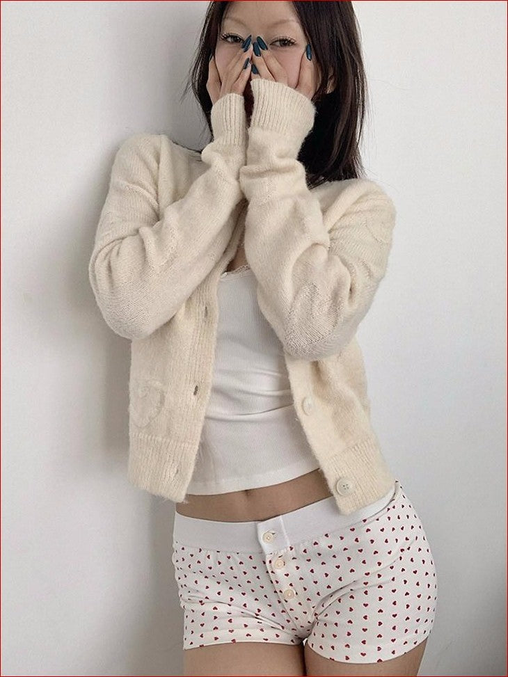FOURFORTY Milk White Slouchy Layered Warmth Waist Cinch Women's Polyester Blend Cardigans