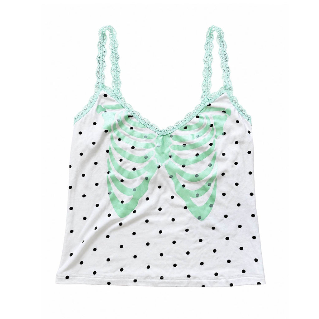 FOURFORTY_Mint_Boned_Polka_Dot_Skull_V-neck_Women's_Viscose_Blend_Lace_Camisoles_1054604342735_MISSTT