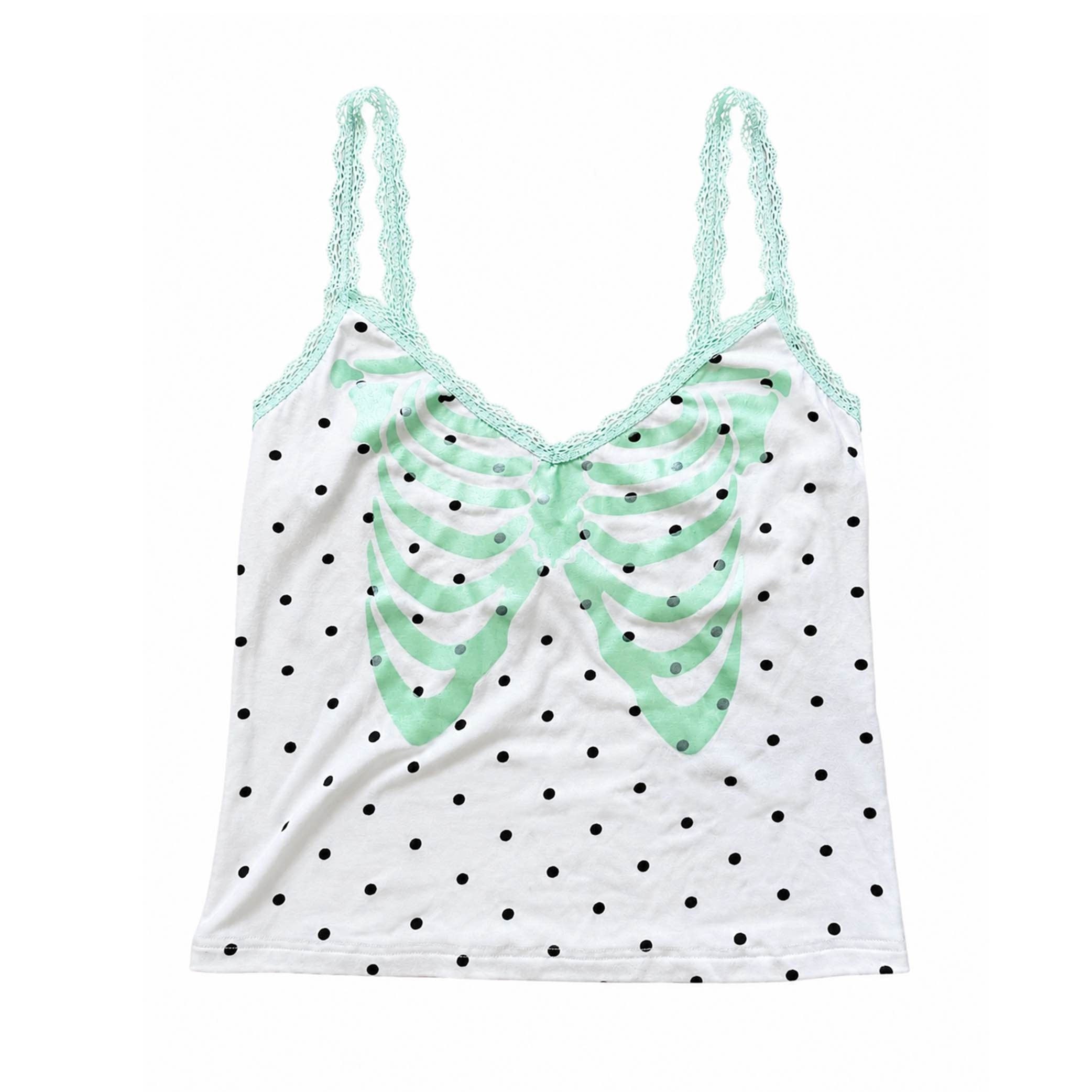 FOURFORTY_Mint_Boned_Polka_Dot_Skull_V-neck_Women's_Viscose_Blend_Lace_Camisoles_1054604342735_MISSTT