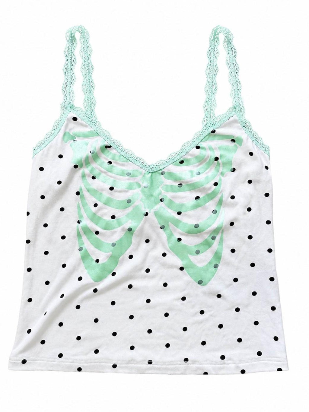 FOURFORTY Mint Boned Polka Dot Skull V-neck Women's Viscose Blend Lace Camisoles