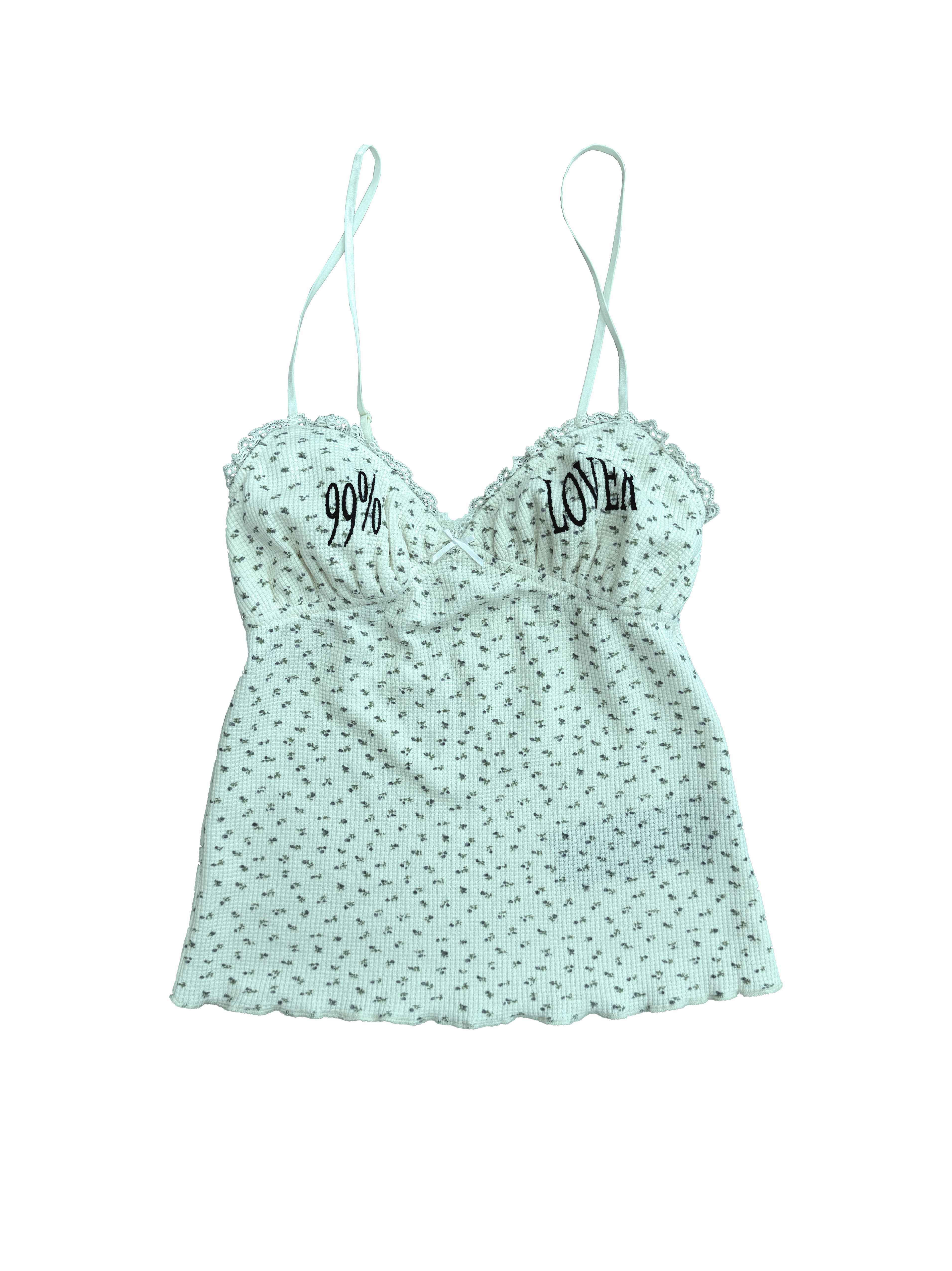 FOURFORTY_Mint_Green_Cropped_Distressed_Floral_Waffle_Texture_Women's_Camisoles_1013377828871_MISSTT