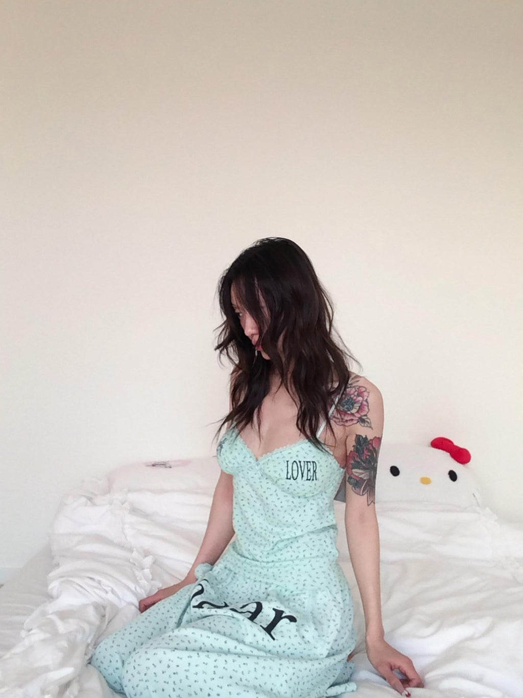 FOURFORTY Mint Green Cropped Distressed Floral Waffle Texture Women's Camisoles
